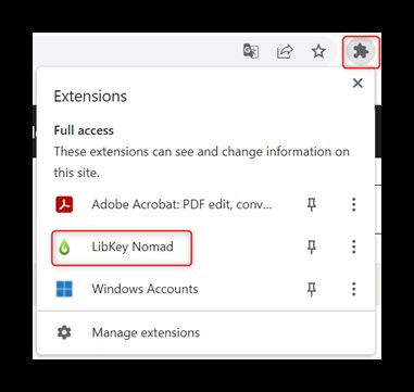 Bild på var tillägget LibKey visas i webbläsaren)