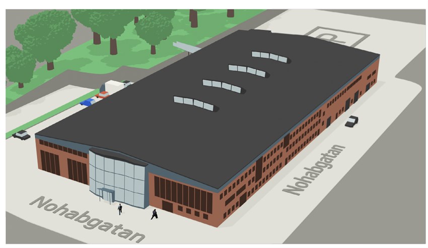Illustration över byggnad Produktionstekniskt Centrum i Trollhättan
