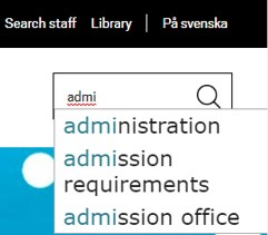 Screen shot from Search function on the webpage