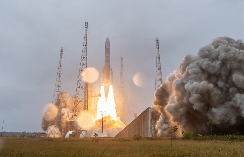 Space rocket Ariane 6 taking off