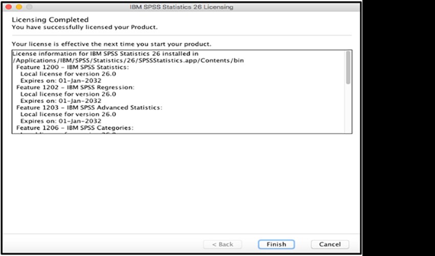 SPSS Mac picture17 licensing completed