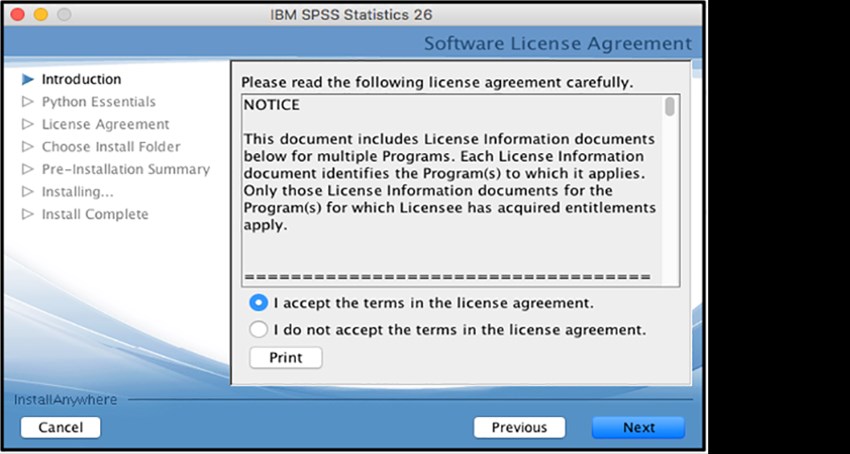 SPSS Mac picture6 i accept the terms click next