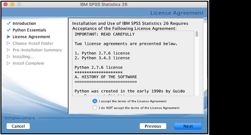 SPSS Mac picture8 i accept the terms click next