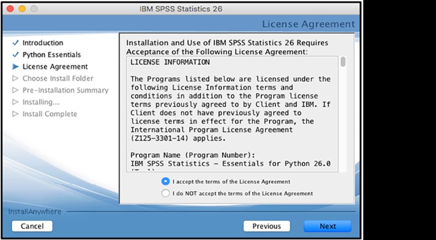 SPSS Mac picture9 i accept the terms click next