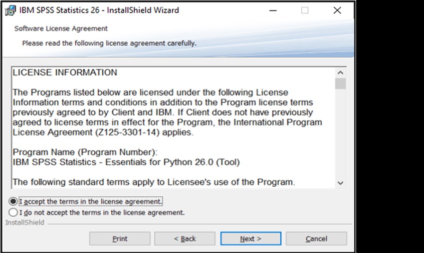 SPSS PC picture6 I accept the terms next