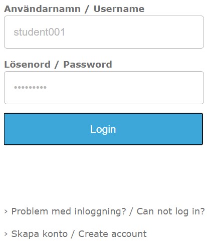 Visar Högskolan Västs inloggningsruta och hur man anger användarnamn och lösenord