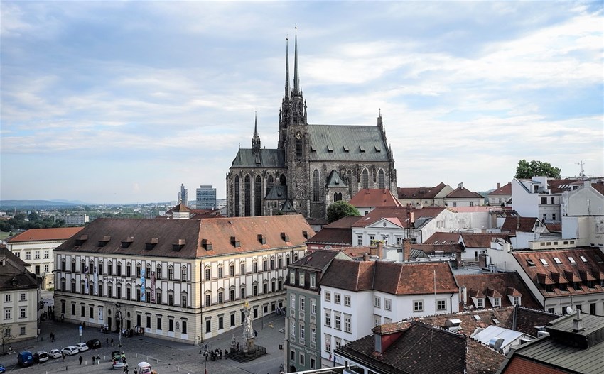 The city of Brno, its old houses and church