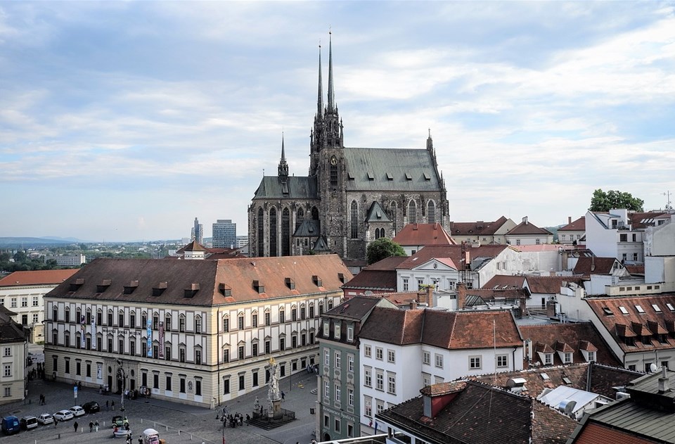 The city of Brno, its old houses and church