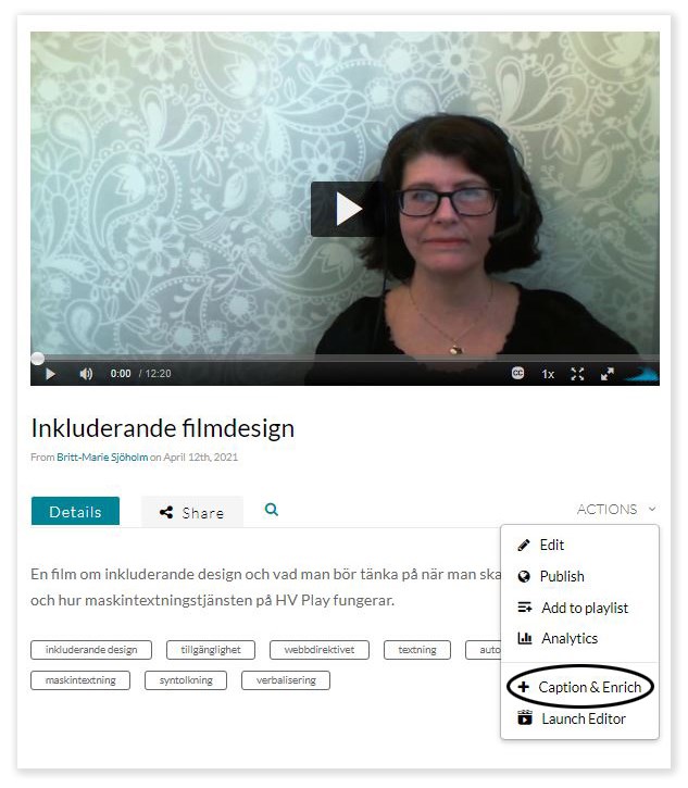 Caption & enrich function in HV Play. Creating subtitles.