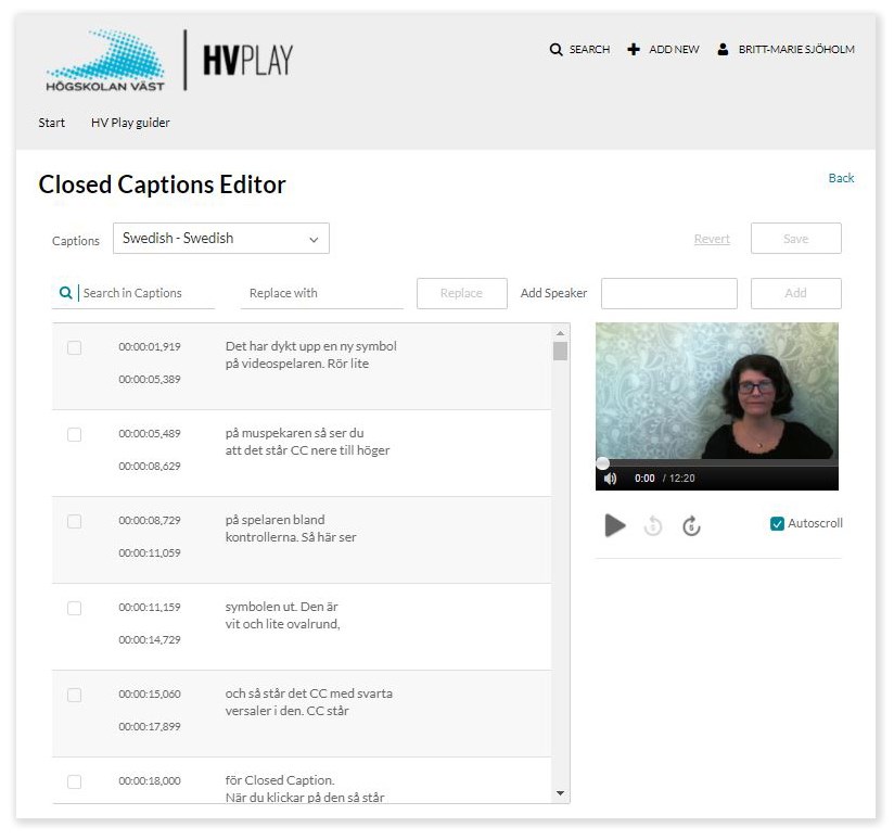 Closed caption editor in HV Play