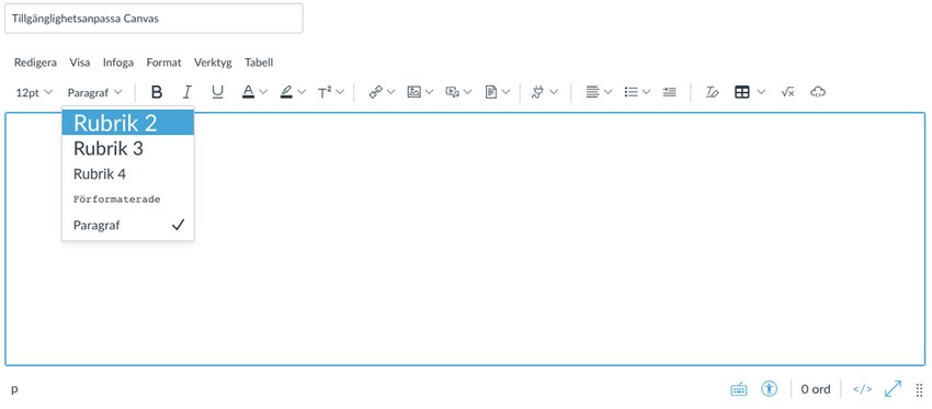 Verktygsfältet i Canvas