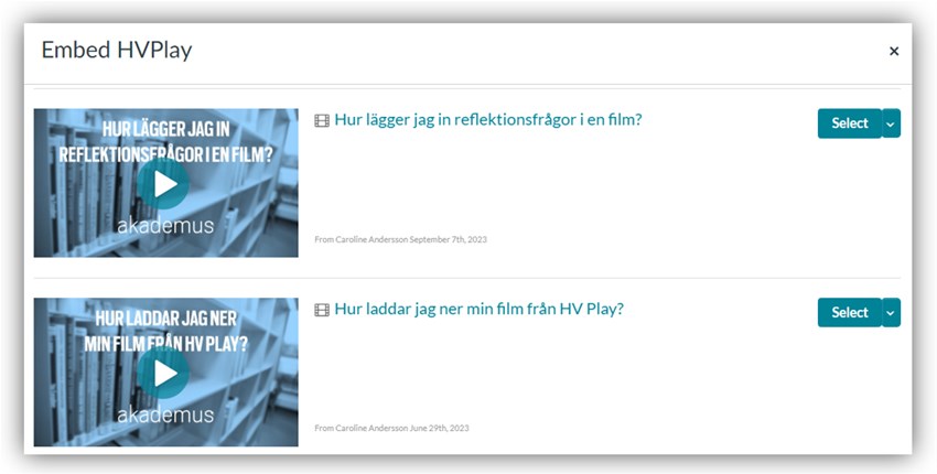 Välj film med Select