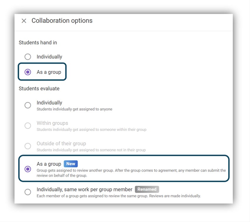 Inställningar PeerReview i grupp