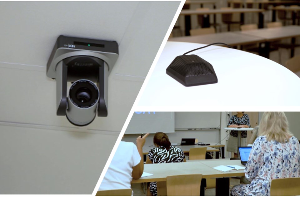 Kamera i ett klassrum. Ett klassrum med studenter