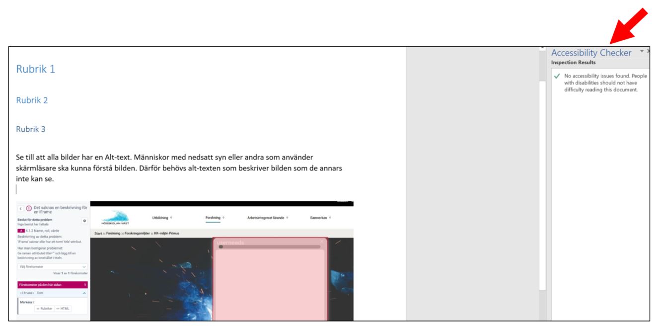 Accessibility checker function in Word