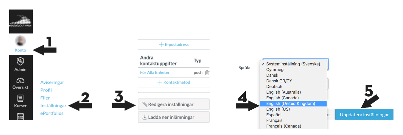 Canvas byt språk