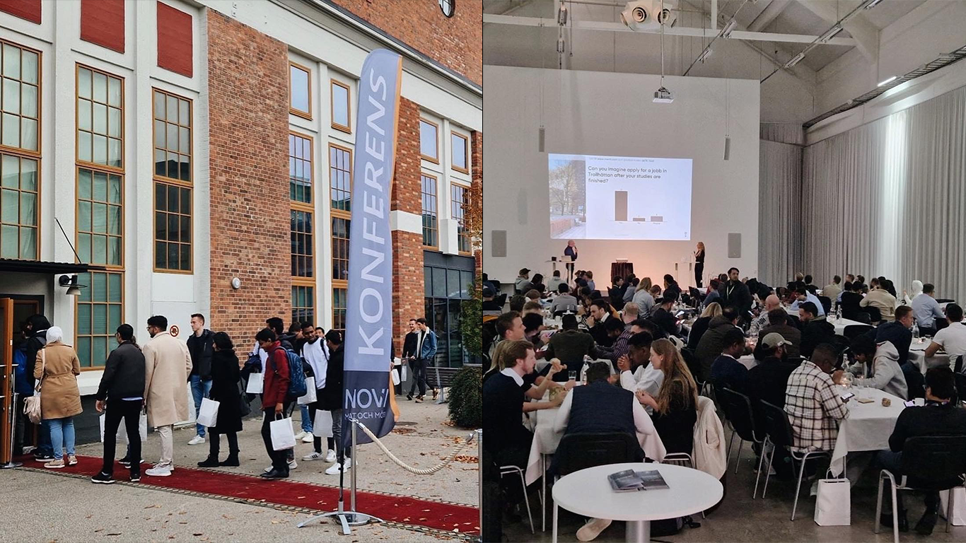 Students arriving at the event venue. 