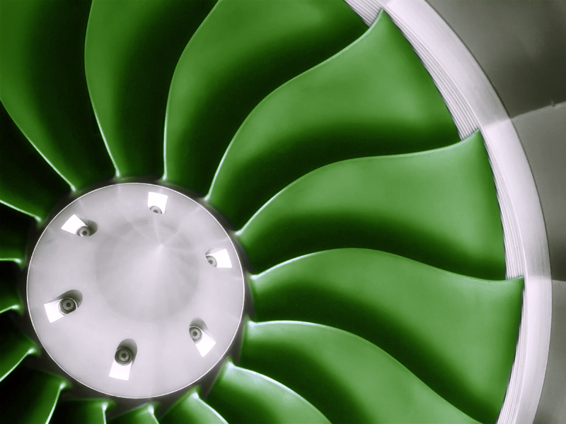 Grönmålad fläkt symboliserar en grönare jetmotor