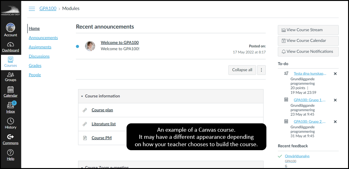 Canvas Course example 
