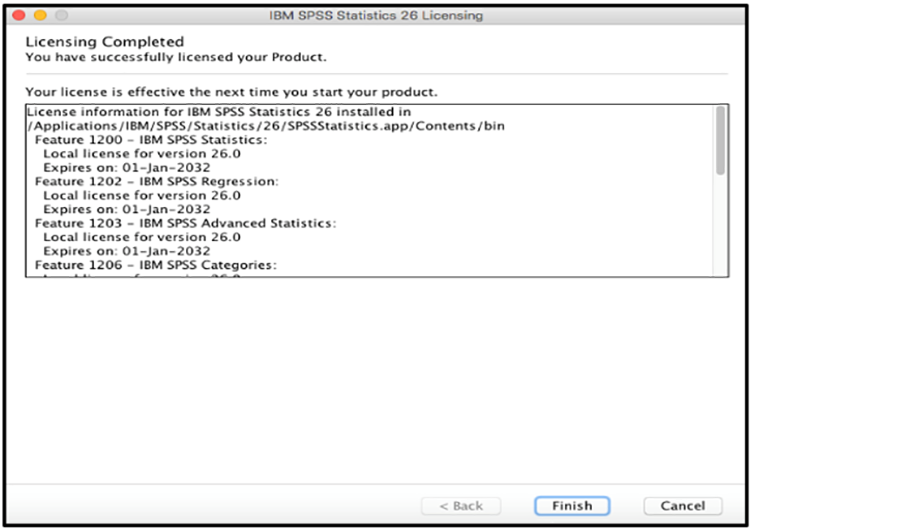 SPSS Mac picture17 licensing completed