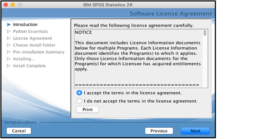 SPSS Mac picture6 i accept the terms click next