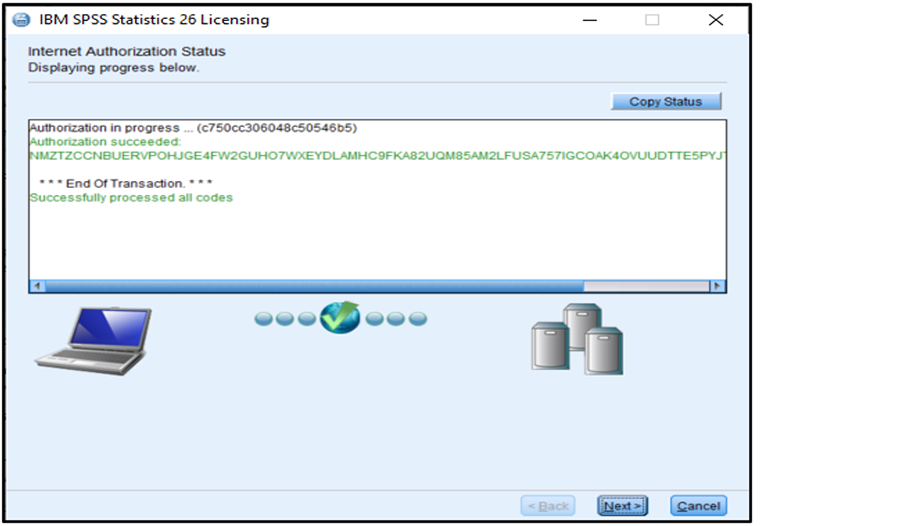 SPSS PC picture13 internet authorization status next