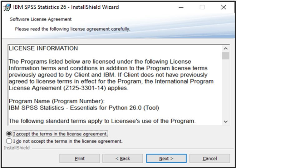 SPSS PC picture6 I accept the terms next