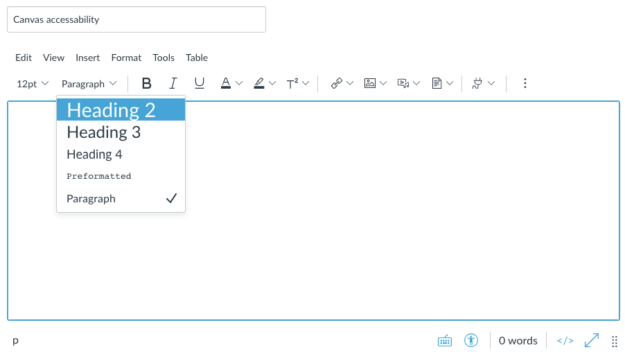 Rich content editor in Canvas
