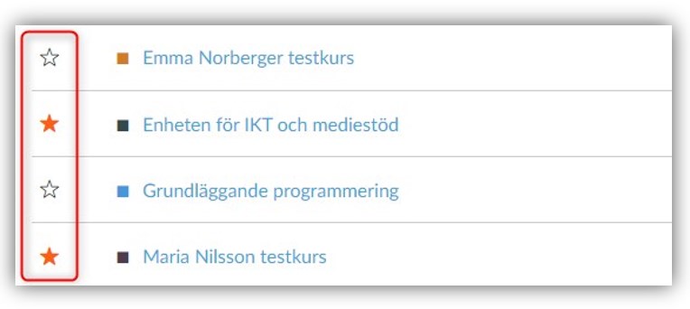 Canvas Favoritmarkera kurser med stjärnan